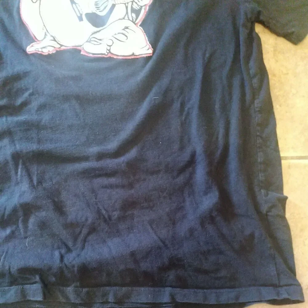 Rare TRUE RELIGION Embroidered Buddha Logo Short Sleeve Black Large L Lg